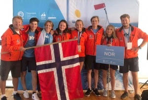 NORSK LAG: Det norske laget er klare for ungdoms-VM i Gdynia i Polen. Peer Moberg og Måns Hallstrøm som flankerer det norske laget, er trenere.